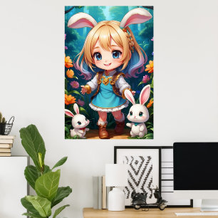 Fantasy Beautiful Cute Girl Rabbit Poster