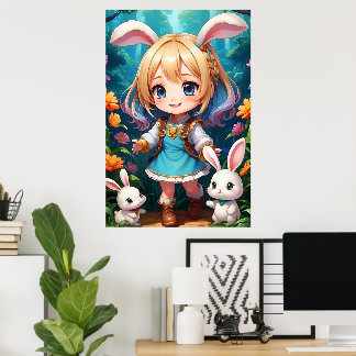 Fantasy Beautiful Cute Girl Rabbit Poster