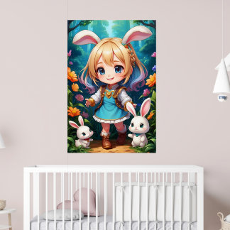 Fantasy Beautiful Cute Girl Rabbit Poster