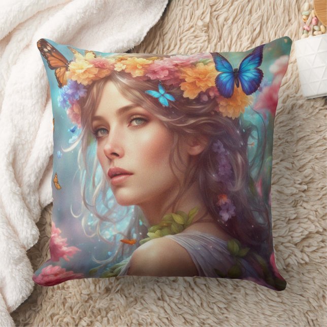 Fantasy Beautiful Fairy Butterflies Flower Garden Cushion (Blanket)