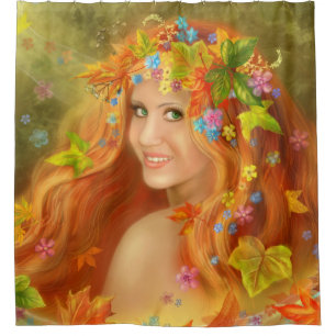 Fantasy Beautiful fairy woman autumn. nature. fash Shower Curtain