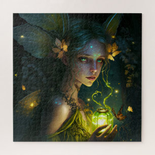 Fantasy Beautiful Green Forest Fairy Jigsaw Puzzle