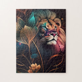 Fantasy, beautiful  lion with flowers   AI art Jigsaw Puzzle