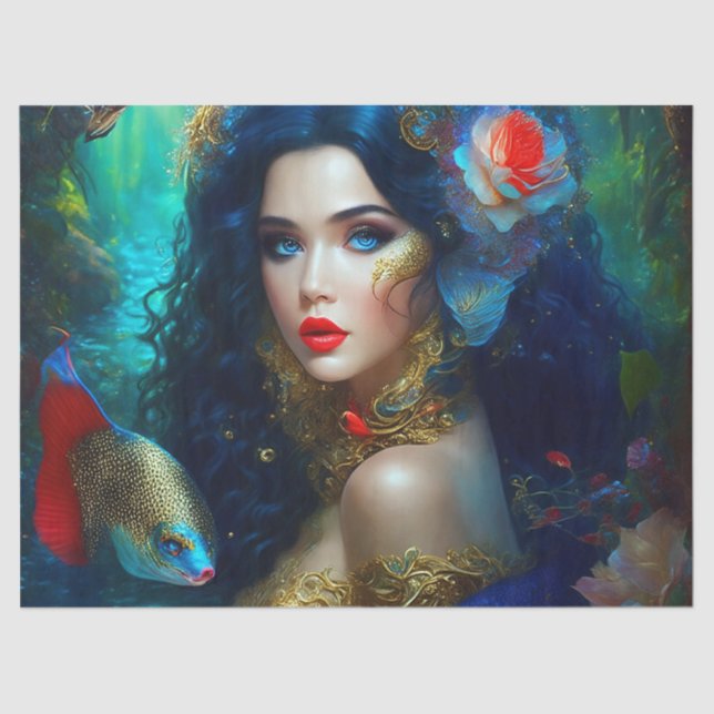 Fantasy Beautiful Mermaid 1 Decoupage Tissue Paper (Front)