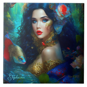 Fantasy Beautiful Mermaid Princess Ceramic Tile