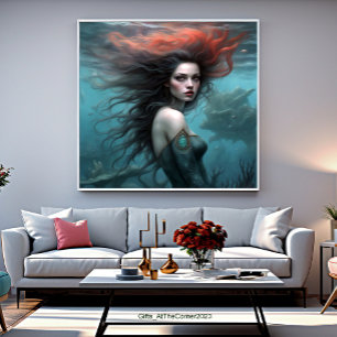 Fantasy Beautiful Red Hair Mermaid Princess Canvas Print