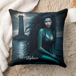 Fantasy Beautiful Siren Gothic Mermaid Lighthouse Cushion