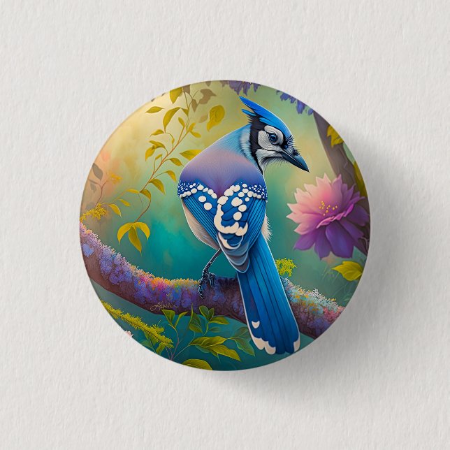 Fantasy Birds Blue Jay 3 Cm Round Badge (Front)