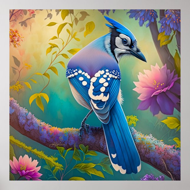 Fantasy Birds Blue Jay Poster (Front)