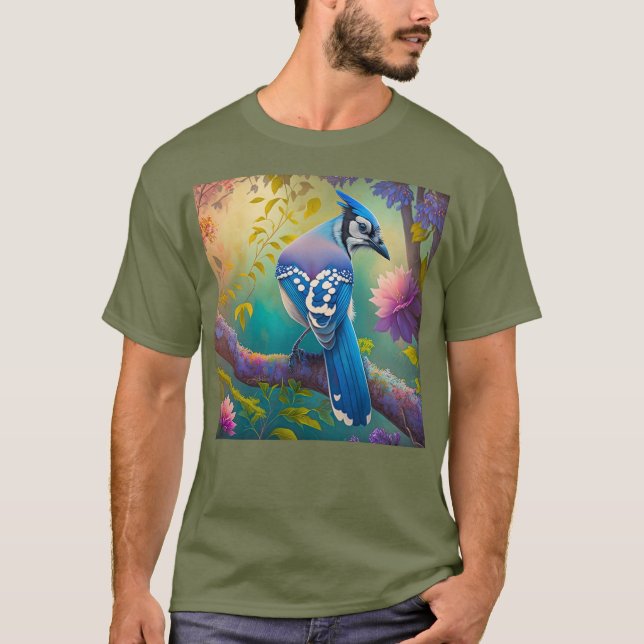Fantasy Birds Blue Jay T-Shirt (Front)