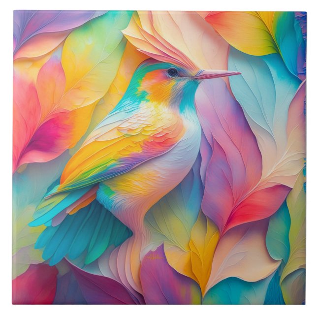 Fantasy Birds Silk Bird Ceramic Tile (Front)