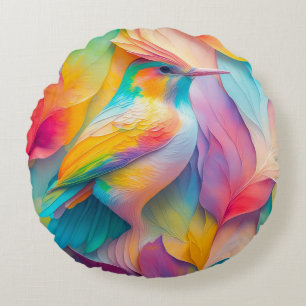 Fantasy Birds Silk Bird Round Cushion