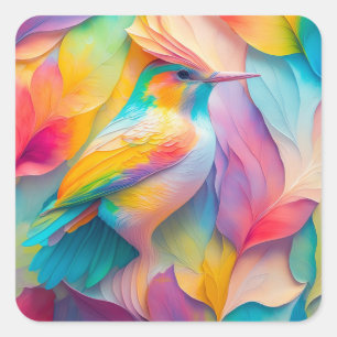 Fantasy Birds Silk Bird Square Sticker