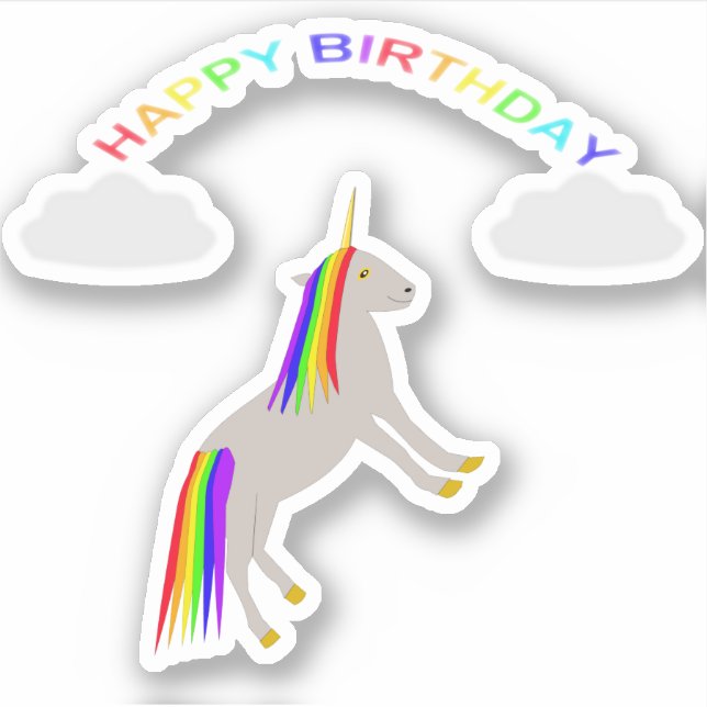 Fantasy Birthday Unicorn Rainbow and Clouds (Front)