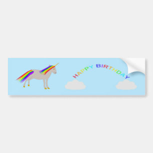 Fantasy Birthday Unicorn Rainbow and Clouds Bumper Sticker