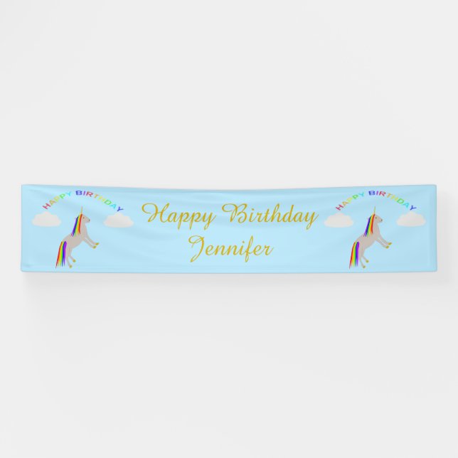 Fantasy Birthday Unicorn Rainbow and Clouds Custom Banner (Horizontal)