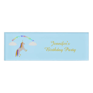 Fantasy Birthday Unicorn Rainbow and Clouds Custom Name Tag