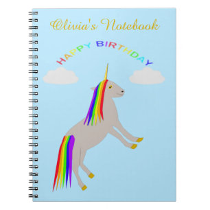 Fantasy Birthday Unicorn Rainbow and Clouds Custom Notebook