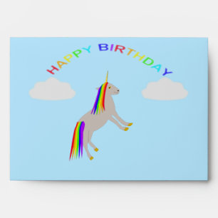 Fantasy Birthday Unicorn Rainbow and Clouds Envelope