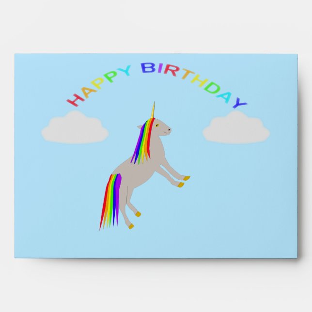 Fantasy Birthday Unicorn Rainbow and Clouds Envelope (Front)