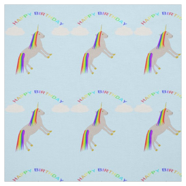 Fantasy Birthday Unicorn Rainbow and Clouds Fabric (Swatch)