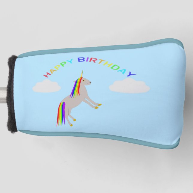 Fantasy Birthday Unicorn Rainbow and Clouds Golf Head Cover (Front)