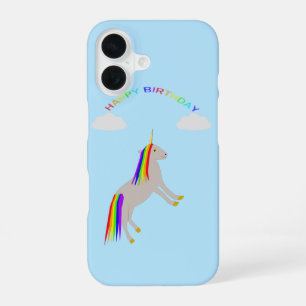 Fantasy Birthday Unicorn Rainbow and Clouds iPhone 16 Case