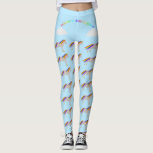 Fantasy Birthday Unicorn Rainbow and Clouds Leggings