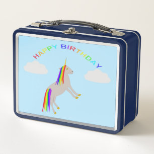 Fantasy Birthday Unicorn Rainbow and Clouds Metal Lunch Box
