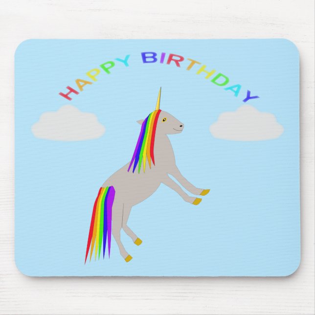 Fantasy Birthday Unicorn Rainbow and Clouds Mouse Pad (Front)