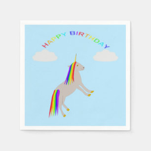 Fantasy Birthday Unicorn Rainbow and Clouds Napkin