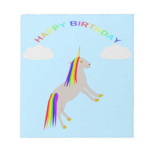 Fantasy Birthday Unicorn Rainbow and Clouds Notepad