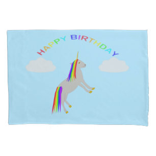 Fantasy Birthday Unicorn Rainbow and Clouds Pillowcase