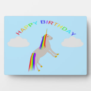 Fantasy Birthday Unicorn Rainbow and Clouds Plaque