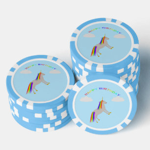 Fantasy Birthday Unicorn Rainbow and Clouds Poker Chips