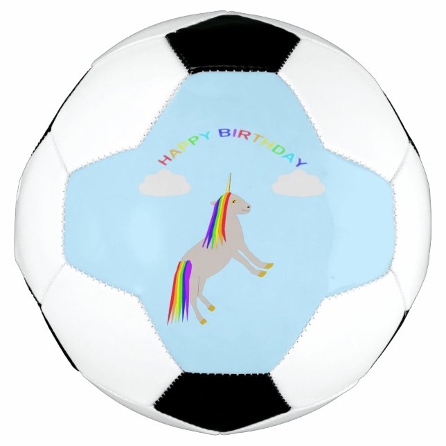 Fantasy Birthday Unicorn Rainbow and Clouds Soccer Ball (Front)