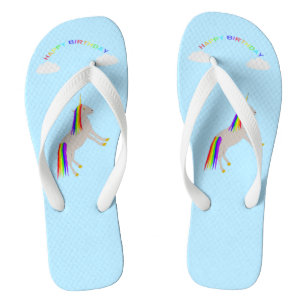 Fantasy Birthday Unicorn Rainbow and Clouds Thongs