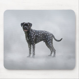 Fantasy Black Boxer Dog With Silver PolkaDots Mouse Pad