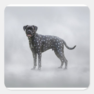 Fantasy Black Boxer Dog With Silver PolkaDots Square Sticker