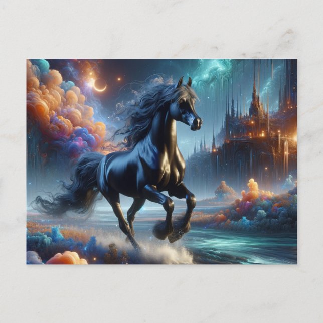 Fantasy Black Half Arabian Horse Postcard (Front)