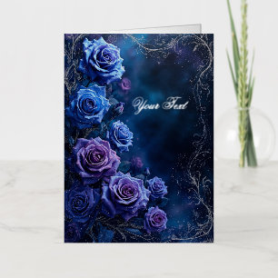 Fantasy Blue and Purple Wedding Roses Foil Greeting Card