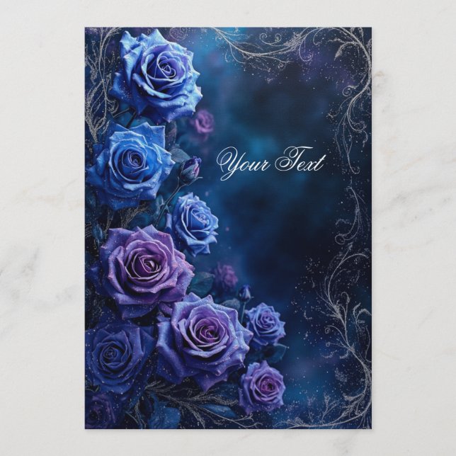 Fantasy Blue and Purple Wedding Roses Invitation (Front)