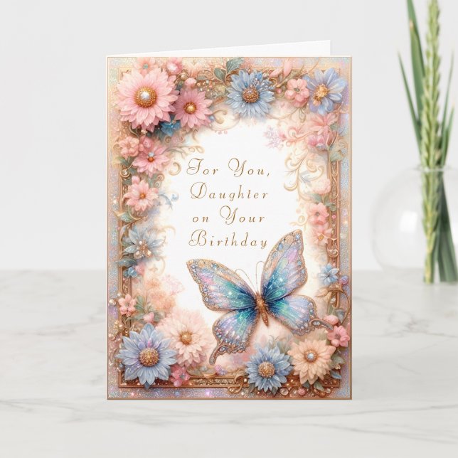 Fantasy Blue Butterfly Floral Card (Front)