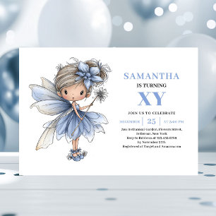 Fantasy Blue Fairy Girl 2nd Birthday Pastel invite