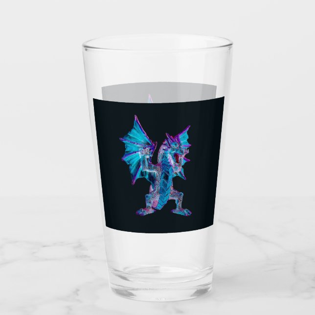 Fantasy Blue Fire Dragon Epic Mythical Dragon Art  Glass (Front)