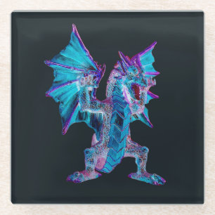 Fantasy Blue Fire Dragon Glass Coaster