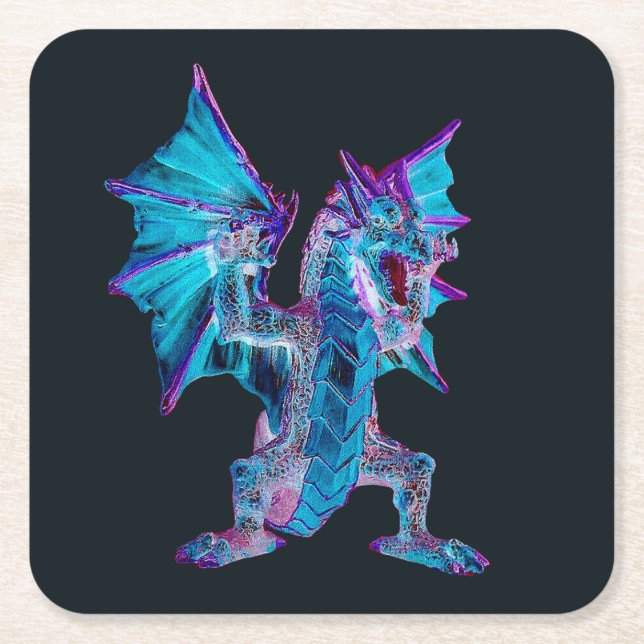 Fantasy Blue Fire Dragon  Square Paper Coaster (Front)
