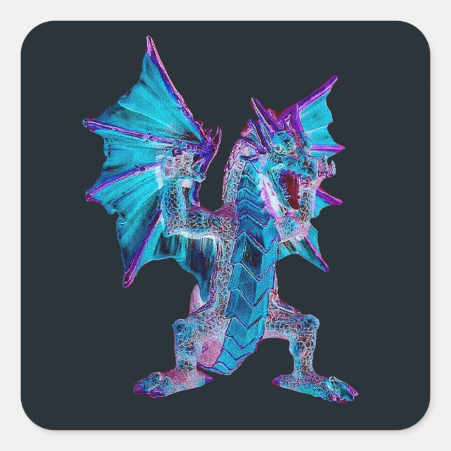 Fantasy Blue Fire Dragon  Square Sticker (Front)