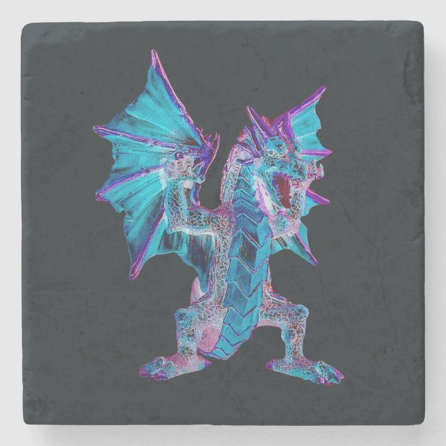 Fantasy Blue Fire Dragon  Stone Coaster (Front)