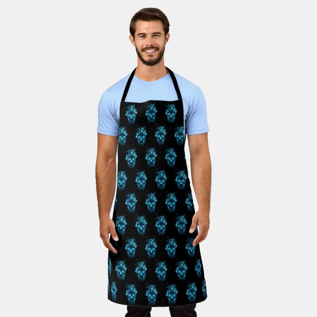 Fantasy Blue Flaming Skull Apron (Worn)